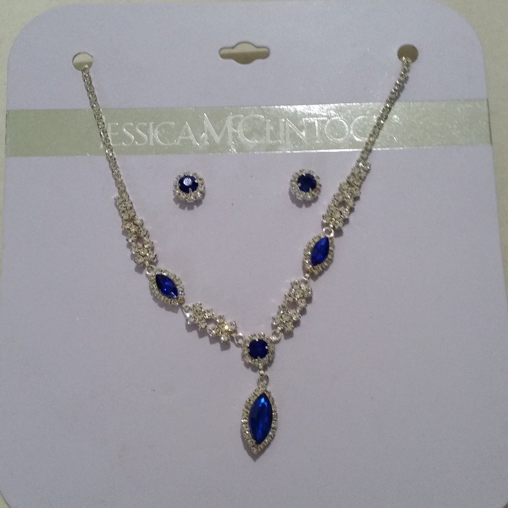 Jessica Mcclintock Silver Blue Statement Necklace